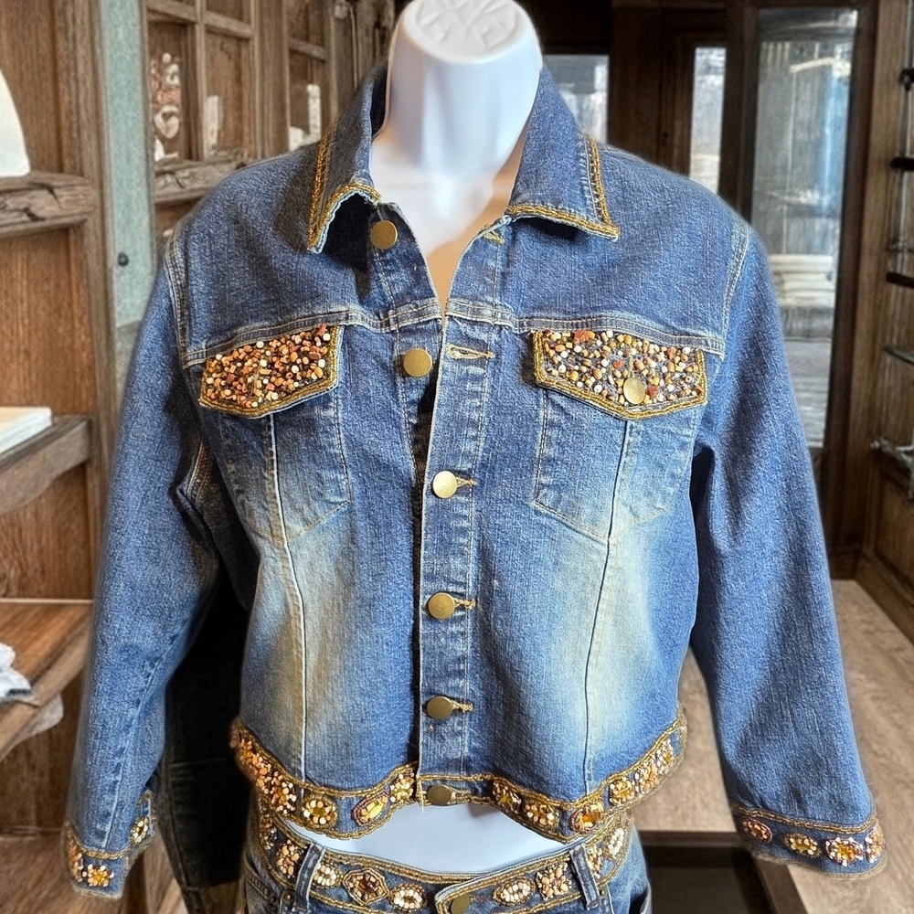 535 Haven Bleu Embellished Beaded Denim Set - Jacket & Pants - Picture 2 of 10